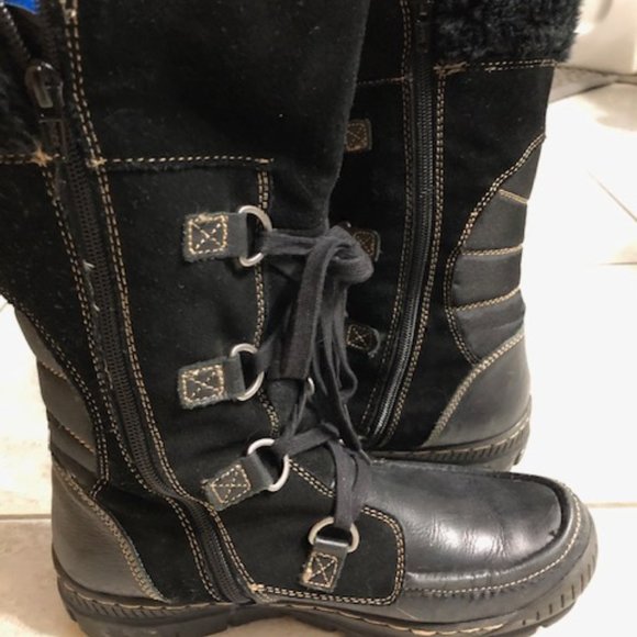 Black leather and suede calf-height winter fur boots - Picture 4 of 13